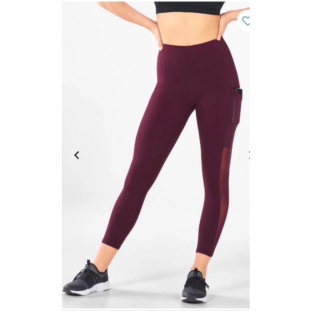 Fabletics High Waisted Crop with Pockets Burgundy